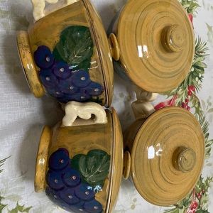 Set of 4 - Arte Italica Bowls with Handles & Lid Grapes Hand Made in Italy